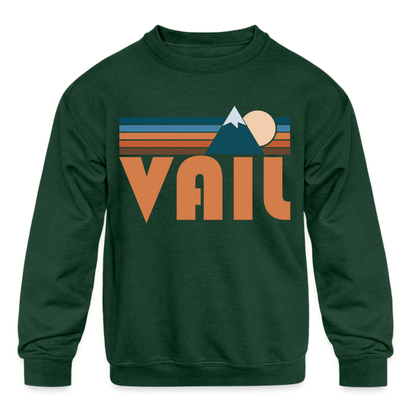 Vail, Colorado Youth Sweatshirt - Retro Mountain Youth Vail Crewneck Sweatshirt - forest green