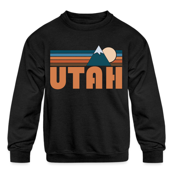 Utah Youth Sweatshirt - Retro Mountain Youth Utah Crewneck Sweatshirt - black