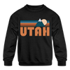 Utah Youth Sweatshirt - Retro Mountain Youth Utah Crewneck Sweatshirt - black