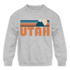 Utah Youth Sweatshirt - Retro Mountain Youth Utah Crewneck Sweatshirt - heather gray