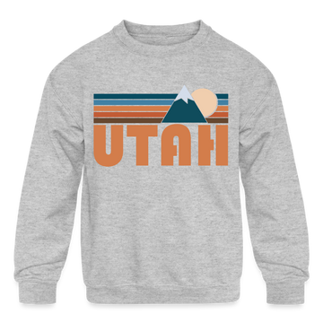Utah Youth Sweatshirt - Retro Mountain Youth Utah Crewneck Sweatshirt - heather gray