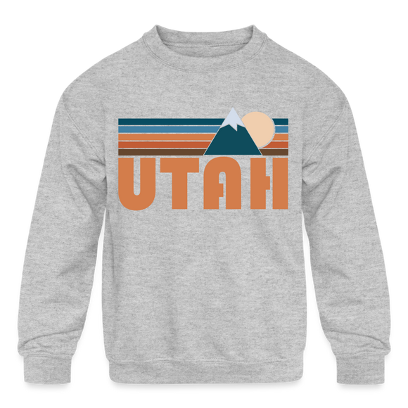 Utah Youth Sweatshirt - Retro Mountain Youth Utah Crewneck Sweatshirt - heather gray