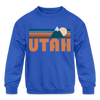 Utah Youth Sweatshirt - Retro Mountain Youth Utah Crewneck Sweatshirt - royal blue