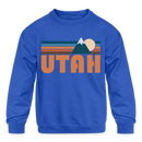Utah Youth Sweatshirt - Retro Mountain Youth Utah Crewneck Sweatshirt - royal blue