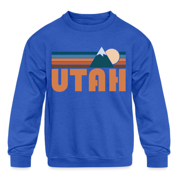 Utah Youth Sweatshirt - Retro Mountain Youth Utah Crewneck Sweatshirt - royal blue