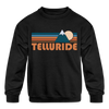 Telluride, Colorado Youth Sweatshirt - Retro Mountain Youth Telluride Crewneck Sweatshirt - black