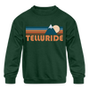 Telluride, Colorado Youth Sweatshirt - Retro Mountain Youth Telluride Crewneck Sweatshirt - forest green