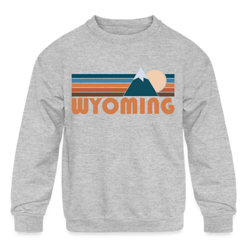 Wyoming Youth Sweatshirt - Retro Mountain Youth Wyoming Crewneck Sweatshirt - heather gray