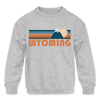 Wyoming Youth Sweatshirt - Retro Mountain Youth Wyoming Crewneck Sweatshirt - heather gray