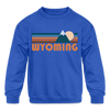 Wyoming Youth Sweatshirt - Retro Mountain Youth Wyoming Crewneck Sweatshirt - royal blue