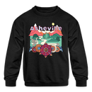 Asheville, North Carolina Youth Sweatshirt - Retro Hippie Youth Asheville Crewneck Sweatshirt - black