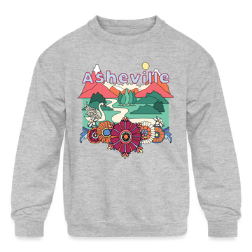 Asheville, North Carolina Youth Sweatshirt - Retro Hippie Youth Asheville Crewneck Sweatshirt - heather gray