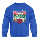 Asheville, North Carolina Youth Sweatshirt - Retro Hippie Youth Asheville Crewneck Sweatshirt - royal blue