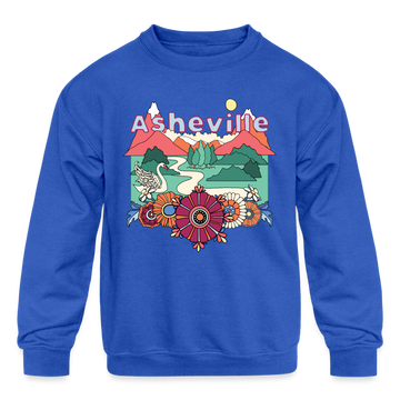 Asheville, North Carolina Youth Sweatshirt - Retro Hippie Youth Asheville Crewneck Sweatshirt - royal blue