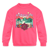 Asheville, North Carolina Youth Sweatshirt - Retro Hippie Youth Asheville Crewneck Sweatshirt - neon pink