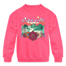 Asheville, North Carolina Youth Sweatshirt - Retro Hippie Youth Asheville Crewneck Sweatshirt - neon pink