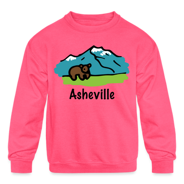 Asheville, North Carolina Bear - Youth Sweatshirt - neon pink