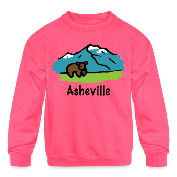 Asheville, North Carolina Bear - Youth Sweatshirt - neon pink