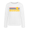 Michigan Youth Long Sleeve Shirt - Retro Sunrise Youth Long Sleeve Michigan Tee - white
