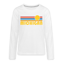 Michigan Youth Long Sleeve Shirt - Retro Sunrise Youth Long Sleeve Michigan Tee - white