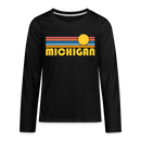 Michigan Youth Long Sleeve Shirt - Retro Sunrise Youth Long Sleeve Michigan Tee - black