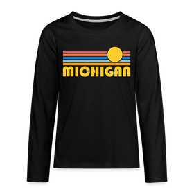 Michigan Youth Long Sleeve Shirt - Retro Sunrise Youth Long Sleeve Michigan Tee