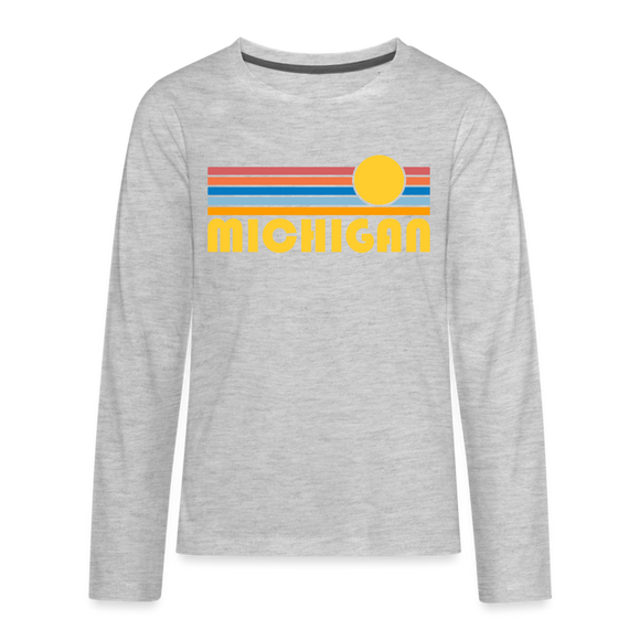 Michigan Youth Long Sleeve Shirt - Retro Sunrise Youth Long Sleeve Michigan Tee - heather gray