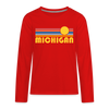 Michigan Youth Long Sleeve Shirt - Retro Sunrise Youth Long Sleeve Michigan Tee - red