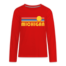 Michigan Youth Long Sleeve Shirt - Retro Sunrise Youth Long Sleeve Michigan Tee - red