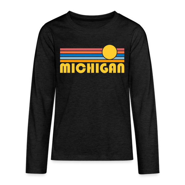 Michigan Youth Long Sleeve Shirt - Retro Sunrise Youth Long Sleeve Michigan Tee - charcoal grey