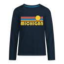 Michigan Youth Long Sleeve Shirt - Retro Sunrise Youth Long Sleeve Michigan Tee - deep navy