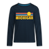 Michigan Youth Long Sleeve Shirt - Retro Sunrise Youth Long Sleeve Michigan Tee - deep navy