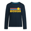 Michigan Youth Long Sleeve Shirt - Retro Sunrise Youth Long Sleeve Michigan Tee - deep navy