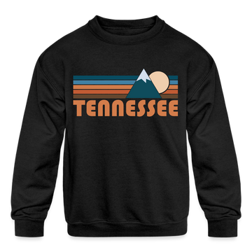 Tennessee Youth Sweatshirt - Retro Mountain Youth Tennessee Crewneck Sweatshirt - black