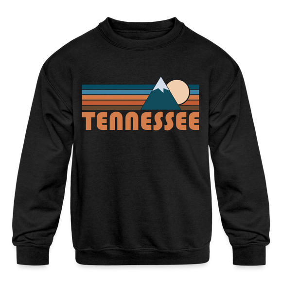 Tennessee Youth Sweatshirt - Retro Mountain Youth Tennessee Crewneck Sweatshirt - black