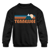 Tennessee Youth Sweatshirt - Retro Mountain Youth Tennessee Crewneck Sweatshirt - black