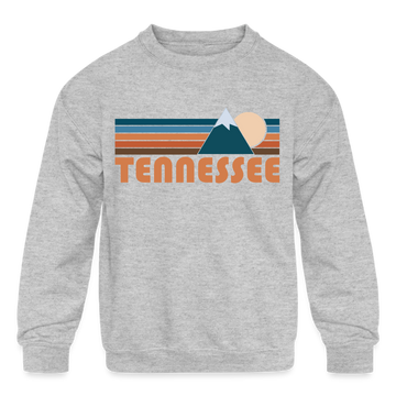 Tennessee Youth Sweatshirt - Retro Mountain Youth Tennessee Crewneck Sweatshirt - heather gray
