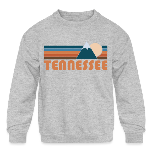 Tennessee Youth Sweatshirt - Retro Mountain Youth Tennessee Crewneck Sweatshirt - heather gray
