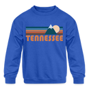Tennessee Youth Sweatshirt - Retro Mountain Youth Tennessee Crewneck Sweatshirt - royal blue
