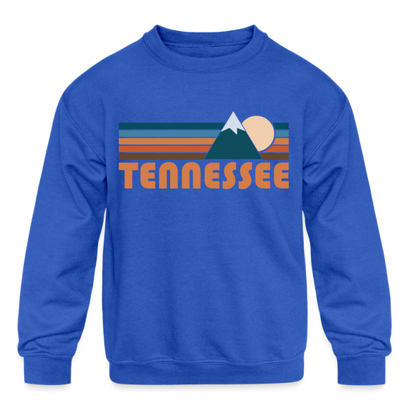 Tennessee Youth Sweatshirt - Retro Mountain Youth Tennessee Crewneck Sweatshirt - royal blue