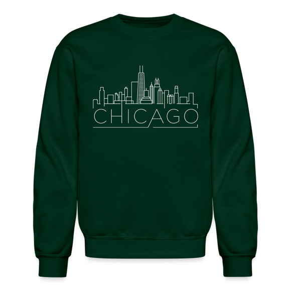 Chicago, Illinois Sweatshirt - Skyline Chicago Crewneck Sweatshirt - forest green