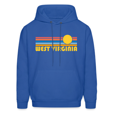 West Virginia Hoodie - Retro Sunrise West Virginia Crewneck Hooded Sweatshirt - royal blue