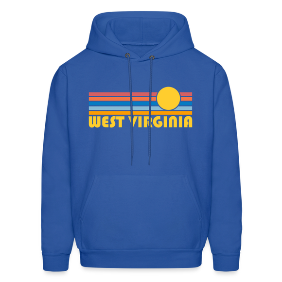West Virginia Hoodie - Retro Sunrise West Virginia Crewneck Hooded Sweatshirt - royal blue