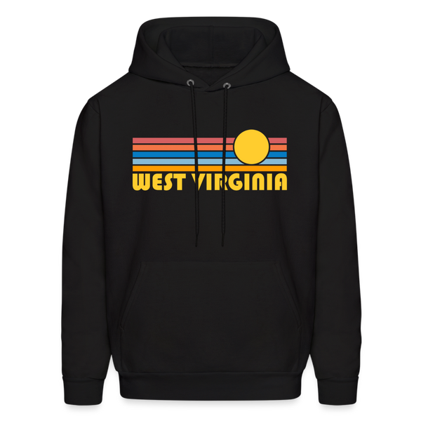 West Virginia Hoodie - Retro Sunrise West Virginia Crewneck Hooded Sweatshirt - black