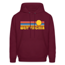 West Virginia Hoodie - Retro Sunrise West Virginia Crewneck Hooded Sweatshirt - burgundy
