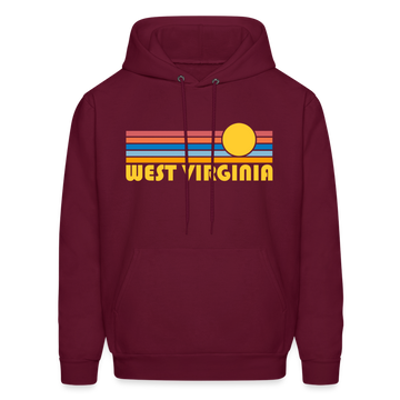 West Virginia Hoodie - Retro Sunrise West Virginia Crewneck Hooded Sweatshirt - burgundy