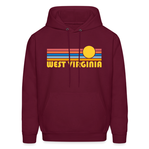 West Virginia Hoodie - Retro Sunrise West Virginia Crewneck Hooded Sweatshirt - burgundy