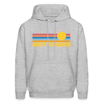 West Virginia Hoodie - Retro Sunrise West Virginia Crewneck Hooded Sweatshirt - heather gray