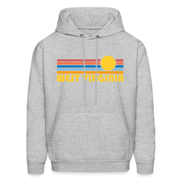 West Virginia Hoodie - Retro Sunrise West Virginia Crewneck Hooded Sweatshirt - heather gray