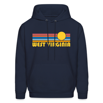 West Virginia Hoodie - Retro Sunrise West Virginia Crewneck Hooded Sweatshirt - navy